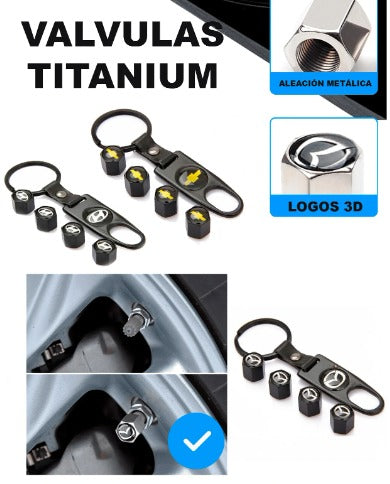 LLAVERO + 4 TAPAVALVULAS CON MARCA